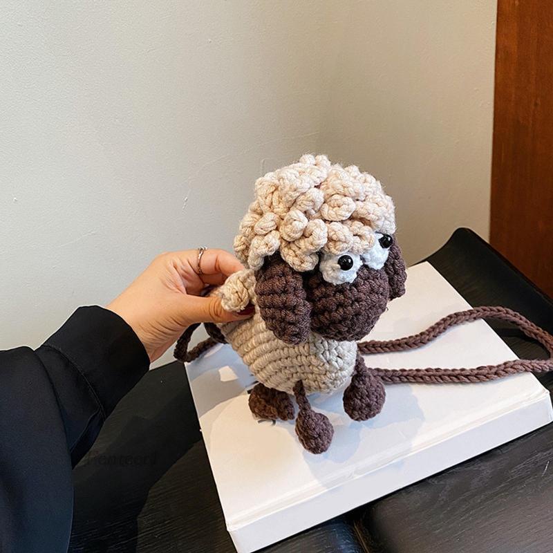 [Fenteer1] Túi Tote Đeo Vai Đan Len Hình Cừu Đeo Chìa Khóa Cho Nữ