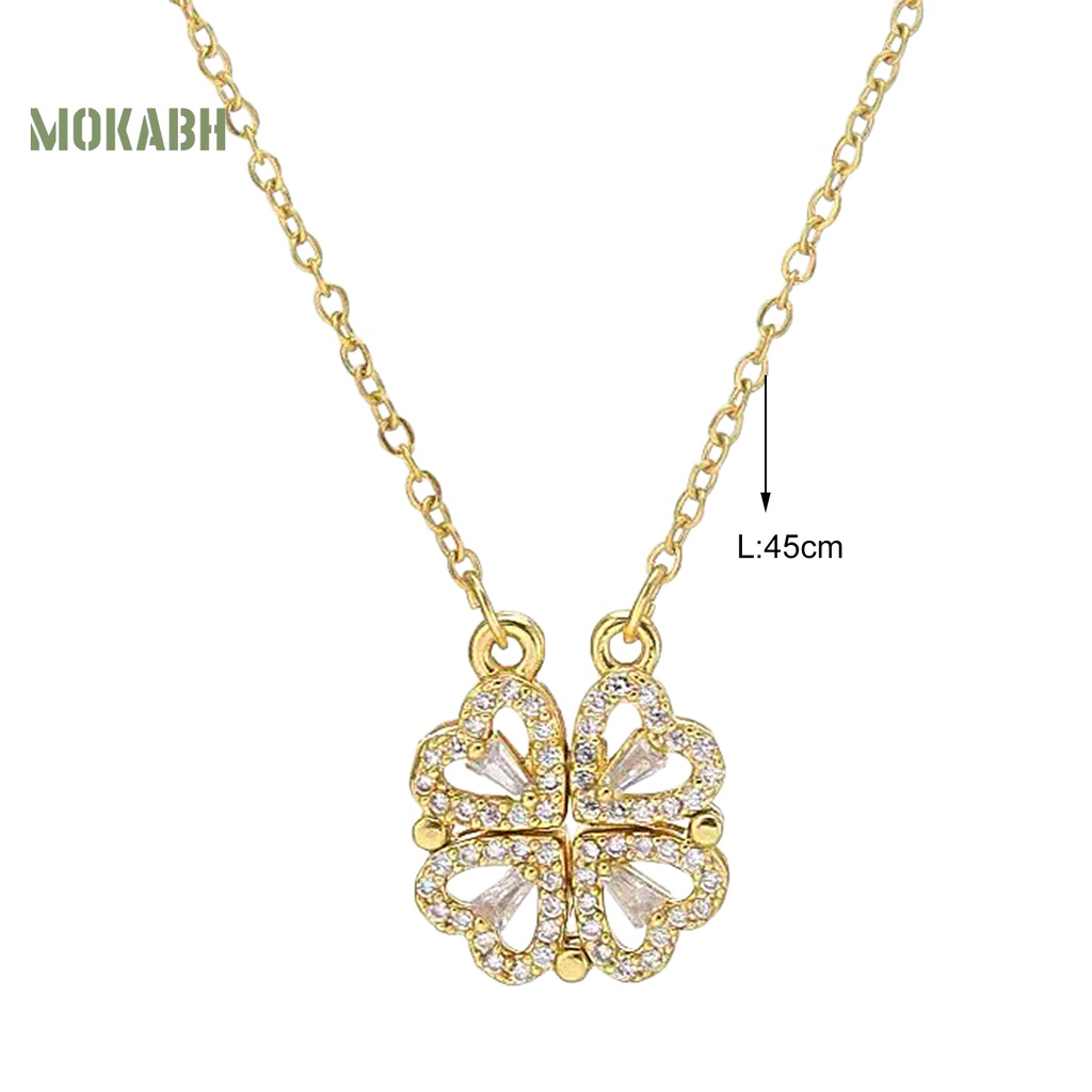 [Mok Abh] Vòng cổ Mạ Điện Hai Chiều Mặt Hình Trái Tim Đính Đá Lấp Lánh Sang Trọng