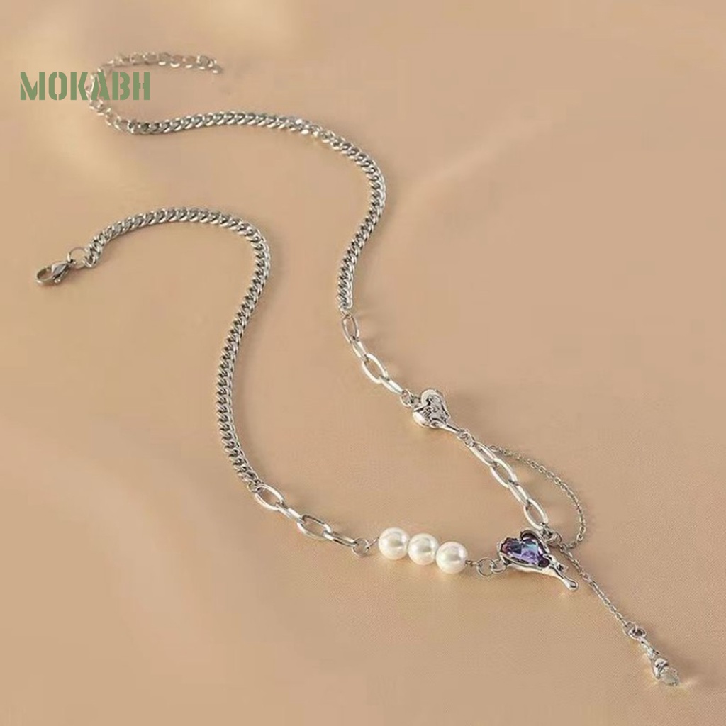 [Mok Abh] Vòng cổ Mặt Hình Trái Tim Đính Ngọc Trai Nhân Tạo Thời Trang