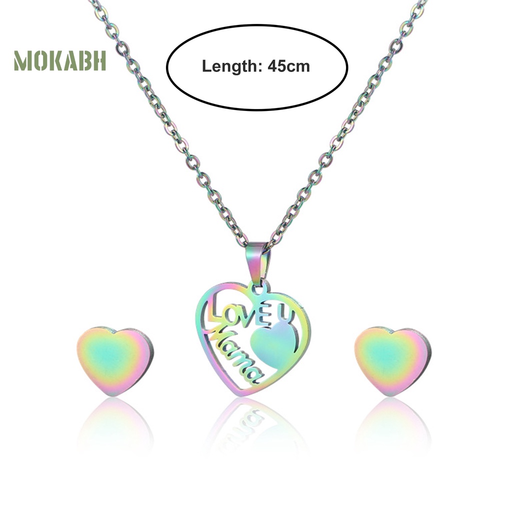 Bộ 2 Vòng cổ + Bông Tai Hình Trái Tim Màu Cầu Vồng Thời Trang Cho Nữ