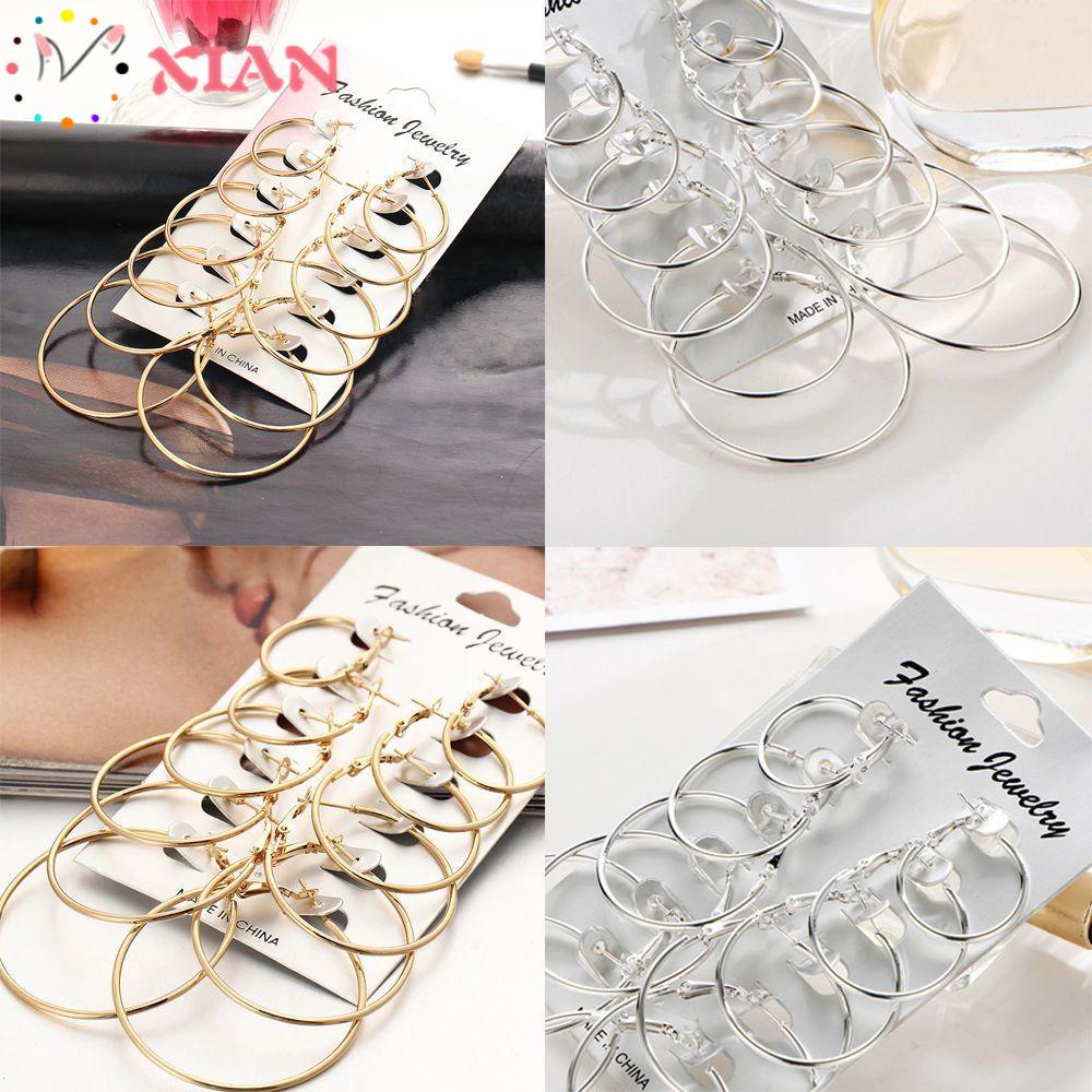 XIANTIN Set 6 Đôi Bông Tai Khoen Tròn Thời Trang Cho Nữ