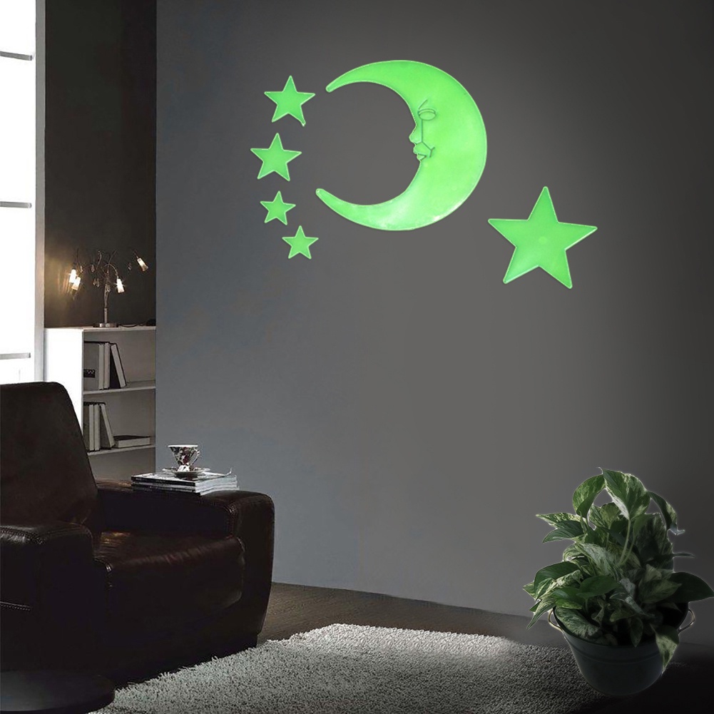 Set 6 Miếng Dán Tường Dạ Quang Hình Trăng Sao Độc Đáo