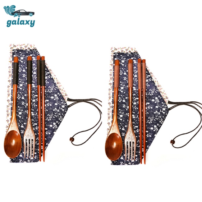 Galaxy Bộ Muỗng Nĩa Đũa Bằng Gỗ Kèm Túi Vải Tái Sử Dụng Được