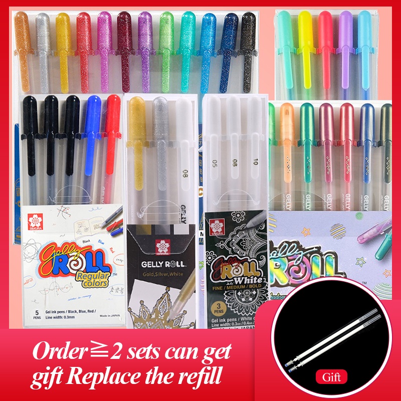 Set 3 Bút Mực Gel Màu Vàng / Bạc / Trắng Ánh Vàng / Bạc Dùng Đánh Dấu Phác Thảo Sakura XPGB