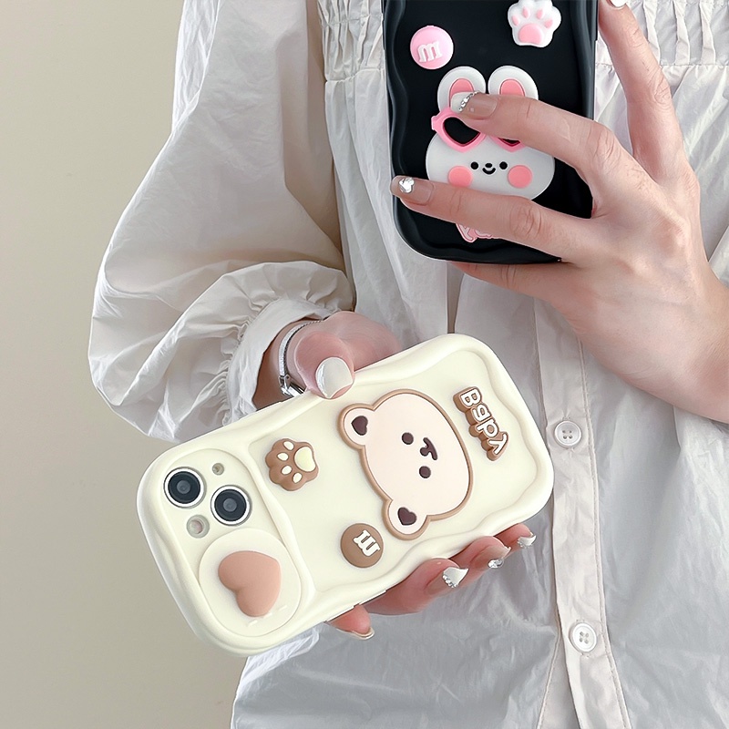 Ốp Điện Thoại TPU Mềm Chống Sốc Hình Gấu Thỏ 3D Cho IPhone 14 13 12 11 Pro Max