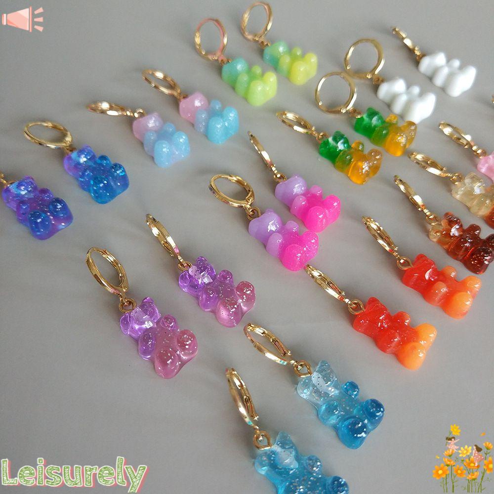 LEILY Bông Tai Hình Chú Gấu Hoạt Hình Nhiều Màu Sắc Dễ Thương