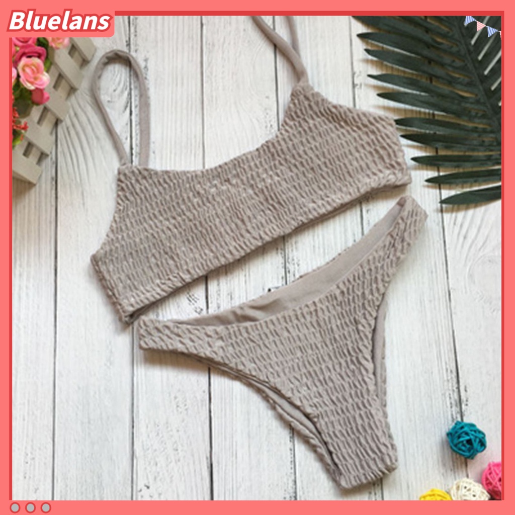 [BLS] Bộ Đồ Bơi Bikini Hai Mảnh Lưng Thấp Màu Trơn Gợi Cảm Mùa Hè Cho Nữ