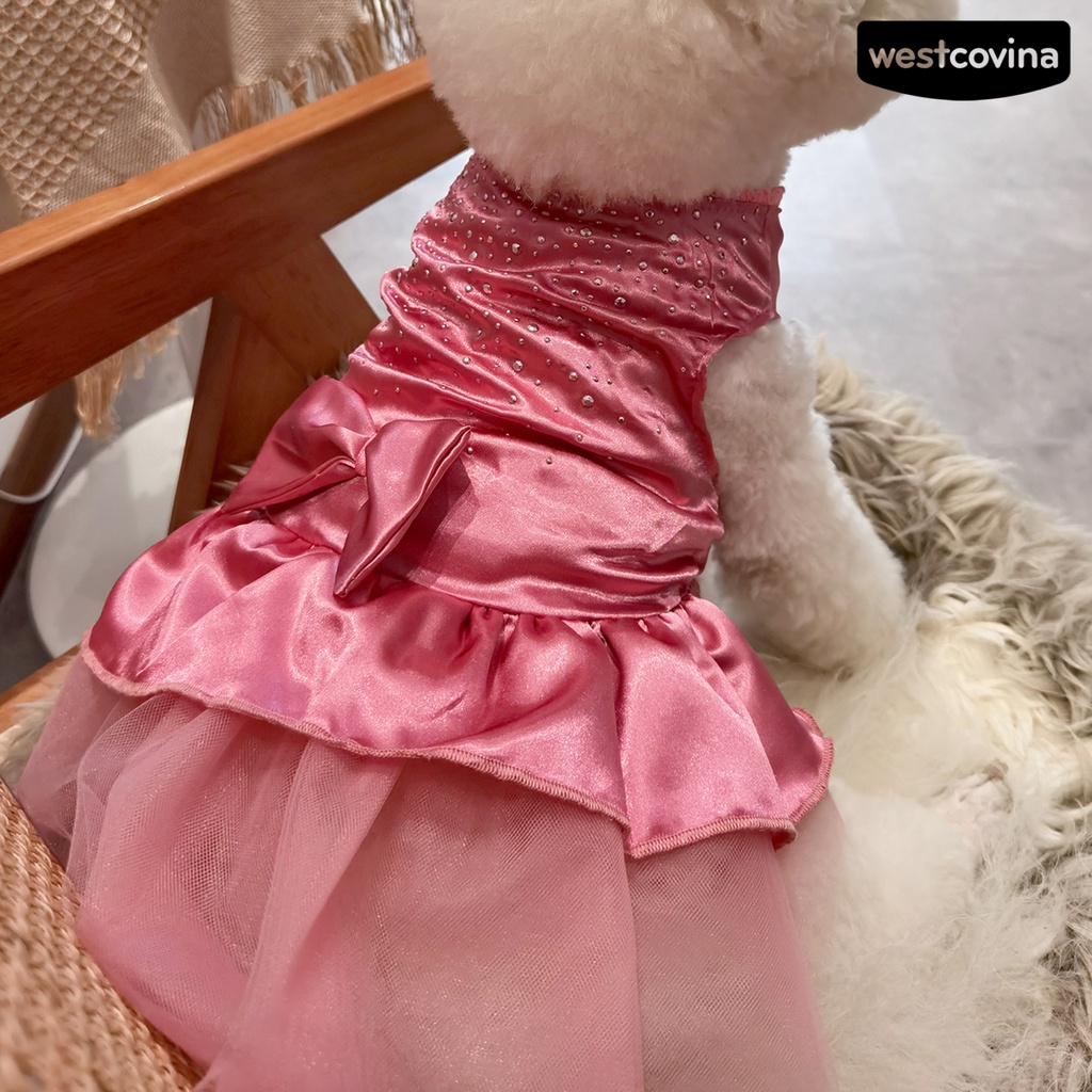 [COD]♞Đầm Lưới Thắt Nơ Đính Đá Sáng Lấp Lánh Mềm Mại Thoải Mái Bắt Mắt Cho Thú Cưng