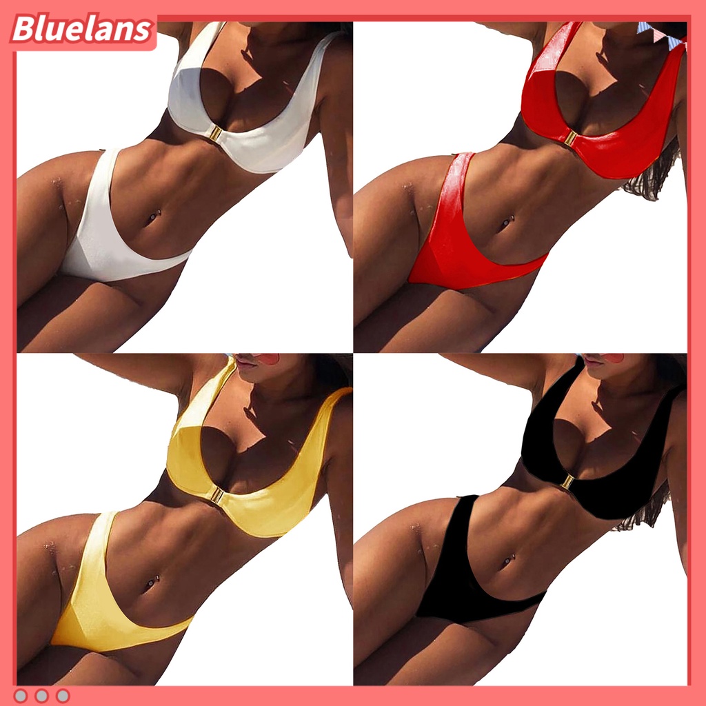 Bộ Đồ Bơi 2 Mảnh Màu Trơn Hợp Kim Gợi Cảm Cho Nữ