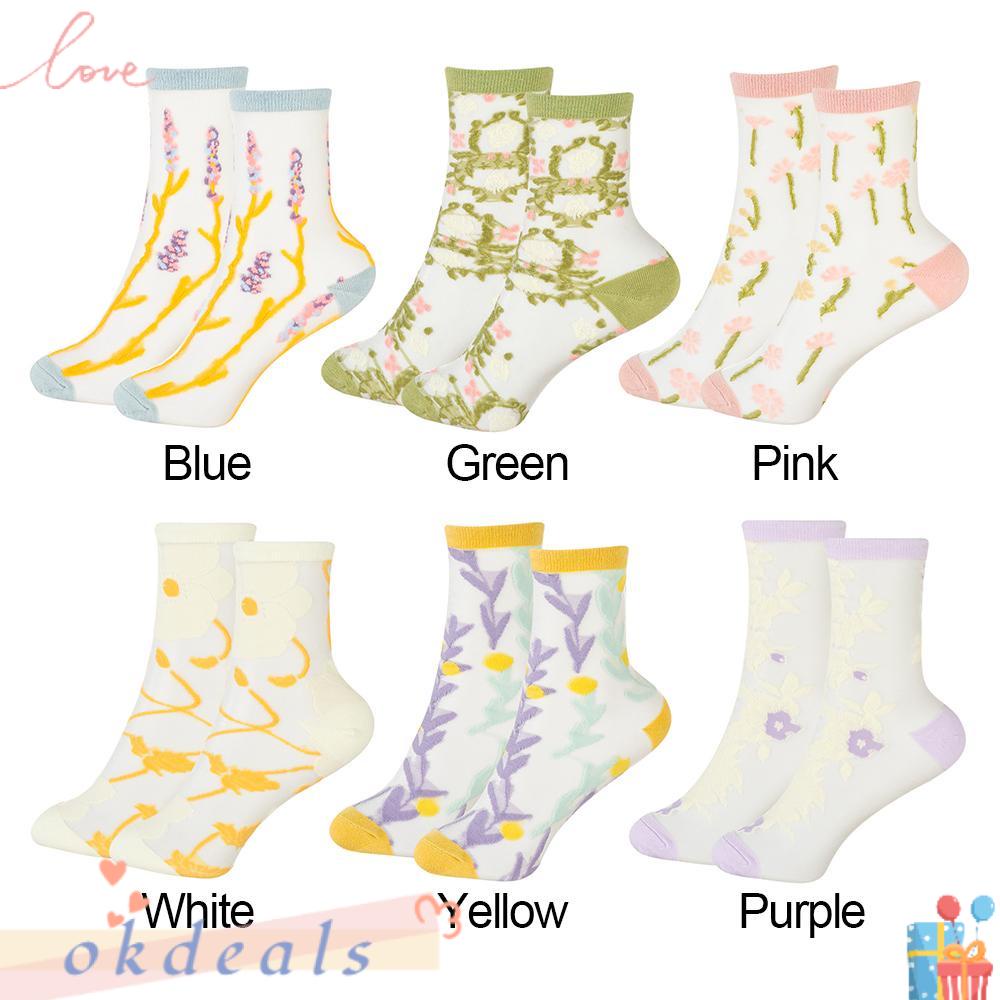 OKDEALS Vớ Cotton Xuyên Thấu Cao Cấp Thêu Hoa Thời Trang Xuân Hè Dành Cho Nữ