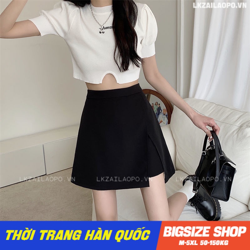 Quần giả váy Bigsize chân váy nữ ngắn lưng cao chữ a xẻ tà đen mùa xuân hè Phong cách Hàn Quốc Thời Trang đẹp