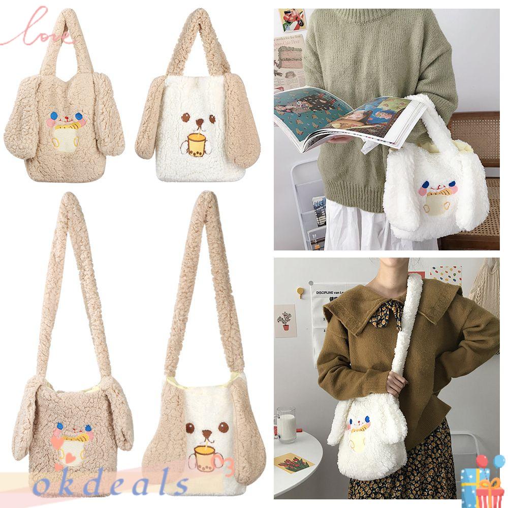 OKDEALS Túi Đeo Chéo Lông Xù Đính Tai Dài Kiểu Hoạt Hình Đáng Yêu Cho Nữ