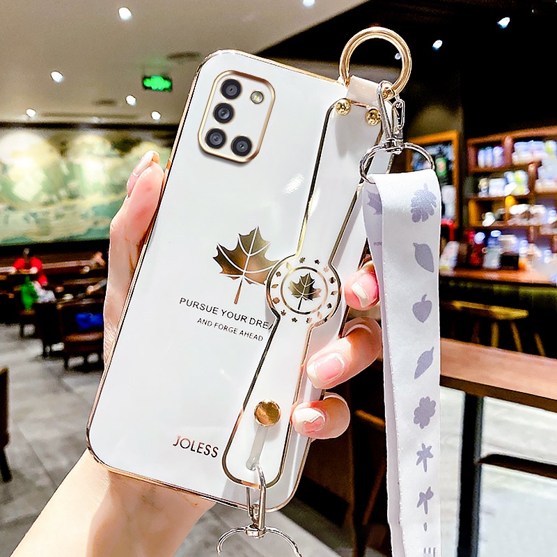 Ốp Điện Thoại Silicon Hình Chiếc Lá Phong 6D Có Dây Đeo Cho Samsung Galaxy M51 M31 M11 A71 A51 A31 A11 4G