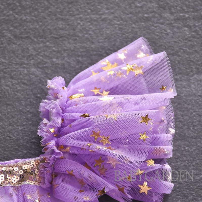 Đầm Công Chúa Tay Xòe Đính Kim Sa Lấp Lánh Cho Bé Gái 9 Tháng Tuổi / / 9 Tuổi