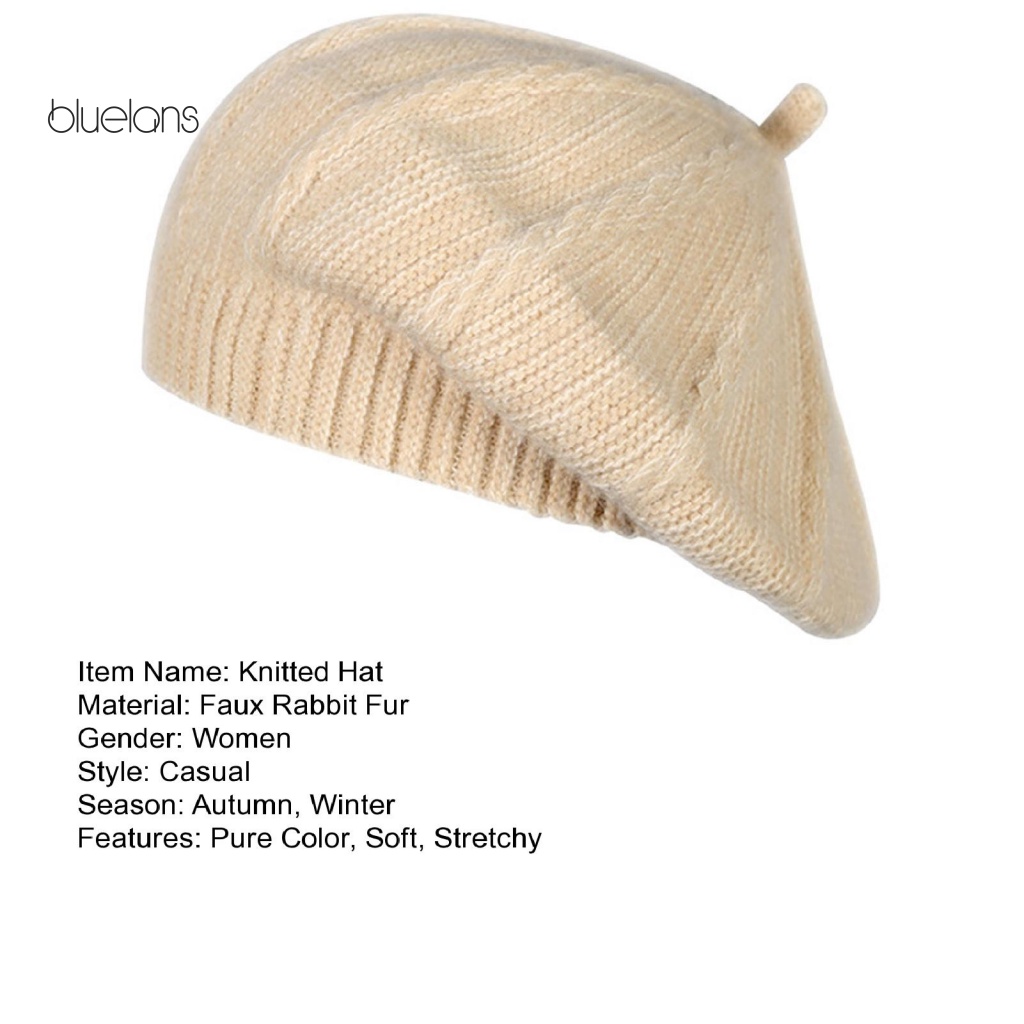 Mũ Beret Lông Thỏ Giả Mềm Mại Co Giãn Màu Trơn Chống Lạnh Thời Trang Thu Đông Dành Cho Nữ