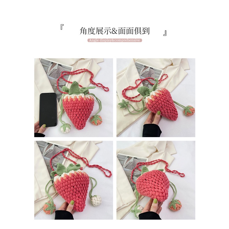 Túi Đeo Vai Đan Len Hình Quả Dâu Tây Phong Cách Mới 2023 Thời Trang Sáng Tạo Cho Nữ