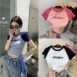 Áo croptop cộc tay áo thun bó croptop hồng áo ngắn tay nữ đồ mùa hè thêu len nổi áo ngắn áo đi chơi