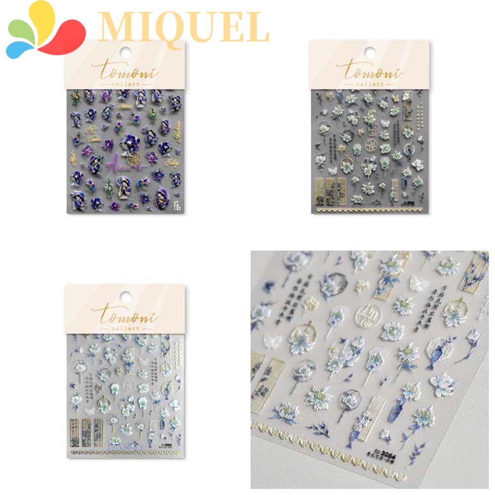 Miếng Dán Trang Trí Móng Tay Họa Tiết Hoa Lá 5D Phong Cách Trung Quốc Cổ Điển Dành Cho Nữ