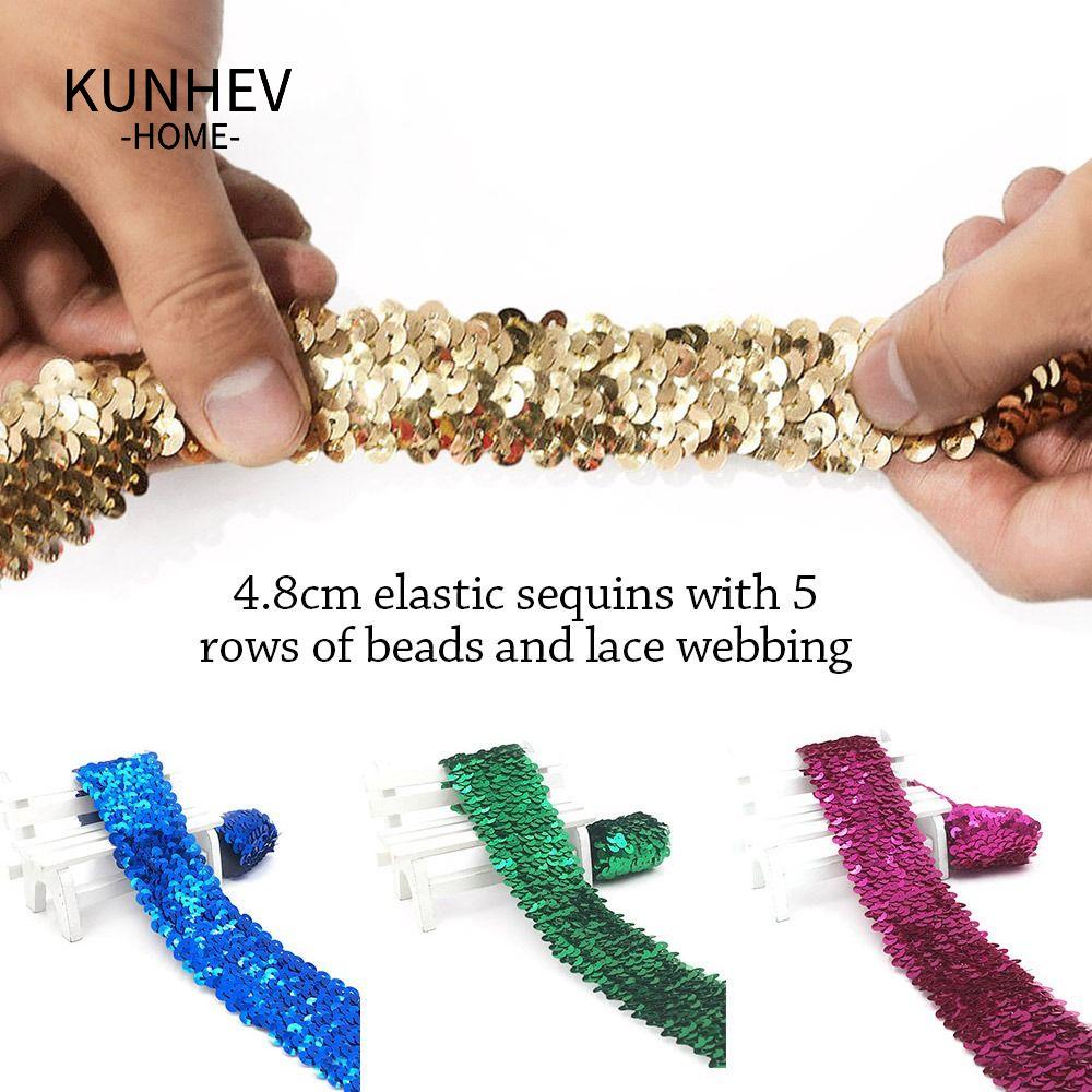 KUNHEV Cuộn Dây Ruy Băng Ren Đính Kim Sa Lấp Lánh Rộng 4.8cm / 1M Dùng Trang Trí Thủ Công DIY