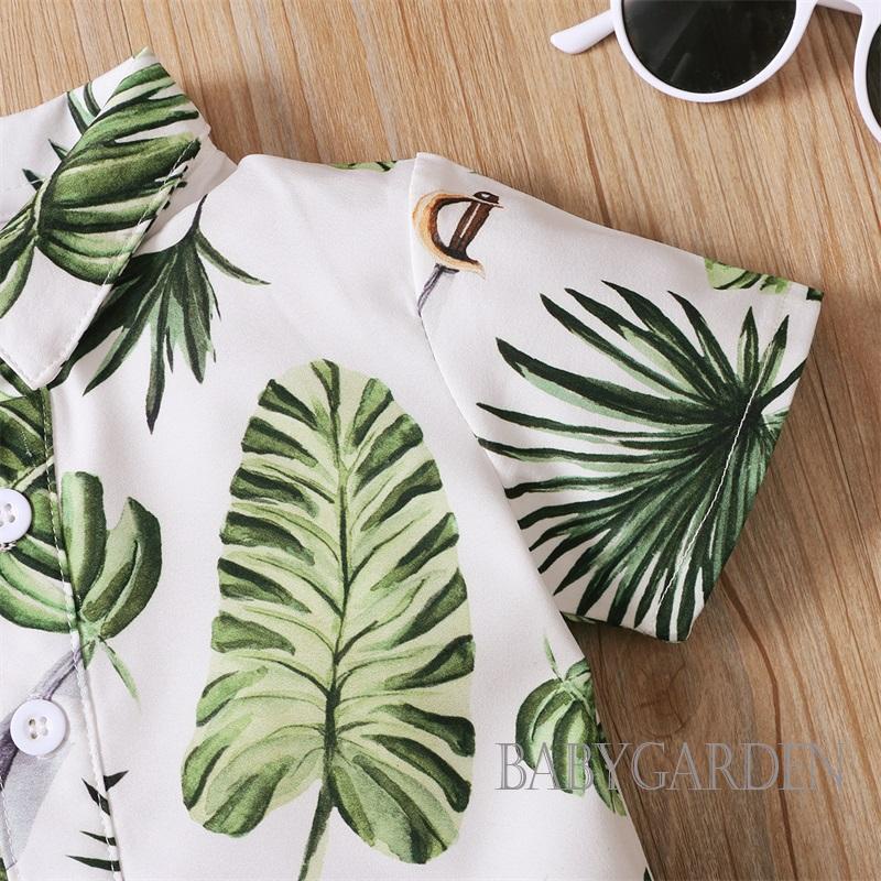 Set Áo Thun Tay Ngắn &amp; Quần Short In Hình Lá Cho Bé Trai 3-18 Tháng Tuổi