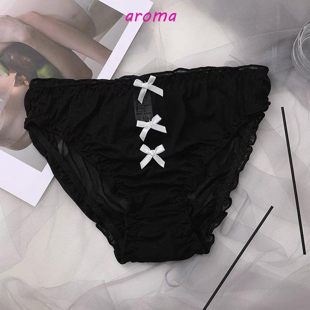 AROMA Quần Lót Lưới Thoáng Khí Màu Trơn Trong Suốt Đính Nơ Phong Cách Lolita Nhật Bản Cho Nữ