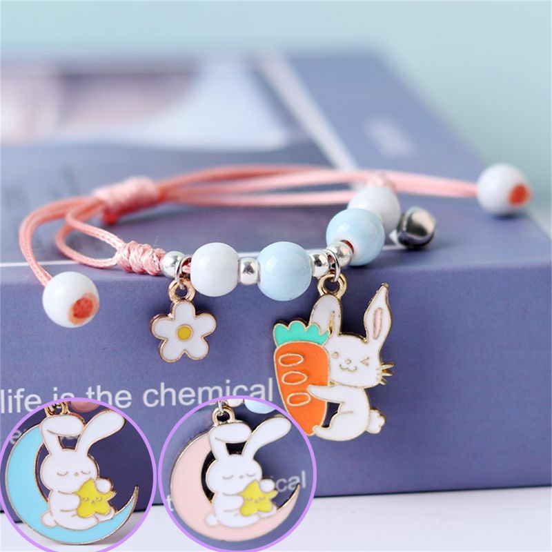 Vòng Đeo Tay Xỏ Hạt Thủ Công Hình Thỏ Cà Rốt Hoạt Hình Dễ Thương Có Thể Điều Chỉnh Cho Học Sinh Bestie