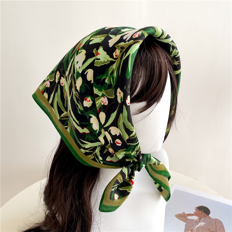 Khăn Choàng Cổ Hình Vuông Nhỏ Bằng Vải Lanh Cotton Nhung Màu Tím / Xanh Lá Phong Cách Mới Dành Cho Bạn Nữ