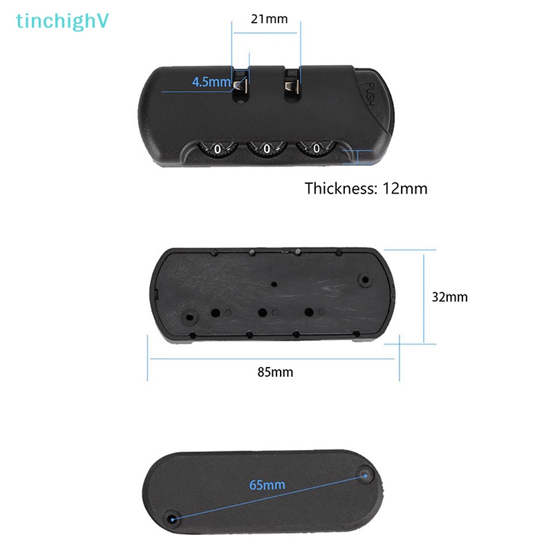Khóa Dây Xích Cố Định Hành Lý Du Lịch Bằng Nhựa Màu Đen 3 Số Chống Trộm