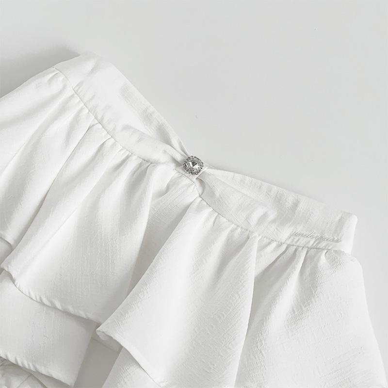 Chân Váy Ngắn Xếp Tầng Đính Nơ Trắng Phong Cách Đường Phố