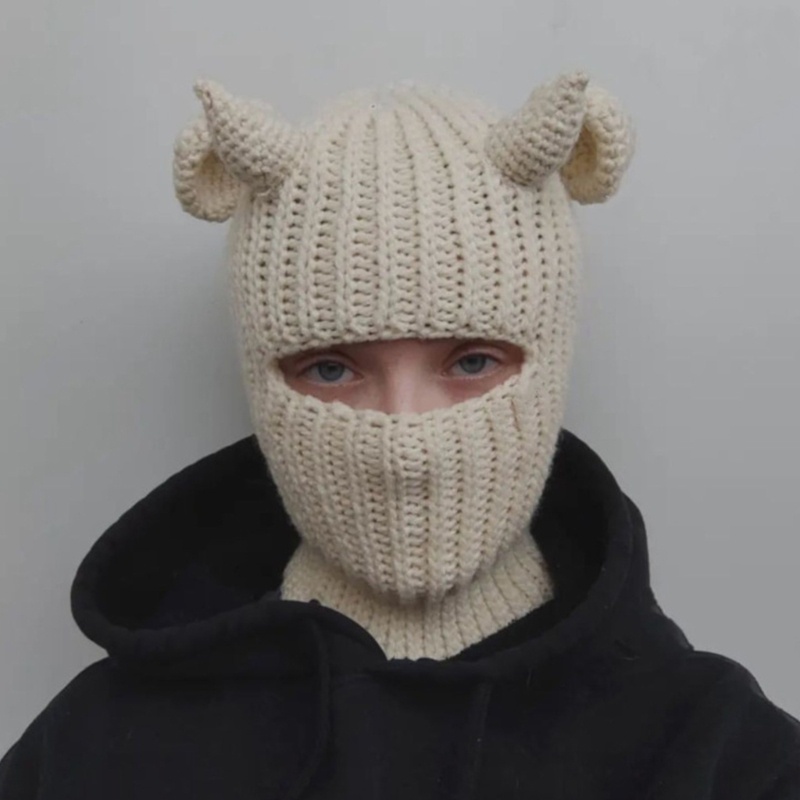 Nón Tai Bèo Đan Len Mềm Mại Hình Sừng Quỷ Dễ Thương Cho Bé Gái Y2K