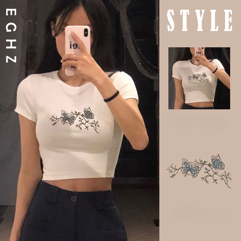 Áo Baby Tee Thun Croptop Nữ Tay Ngắn Hở Vai Màu Trắng Thời Trang Mùa Hè Xinh Xắn Cho Nữ