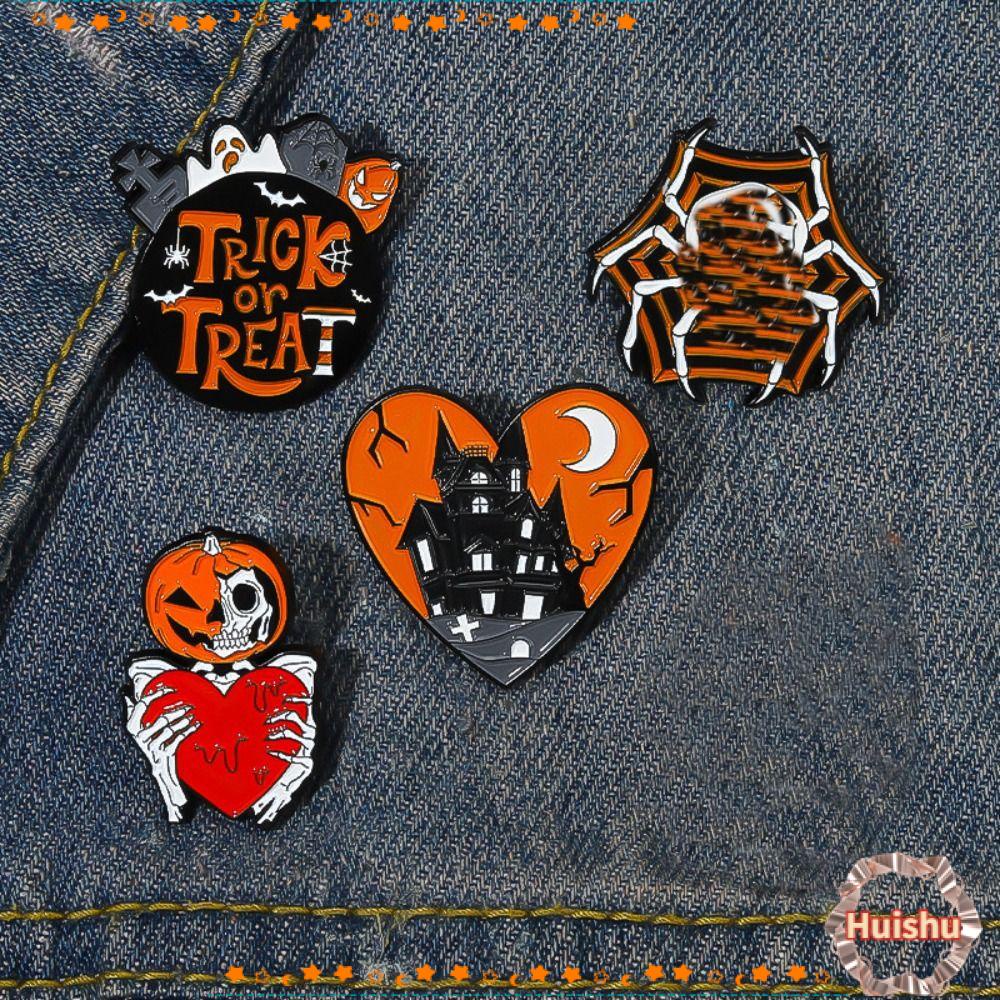 HS Bộ 3 Ghim Cài Áo Hình Bí Ngô / Bộ Xương / Bộ Xương Bằng Hợp Kim 3cm Phong Cách Gothic Phổ Biến