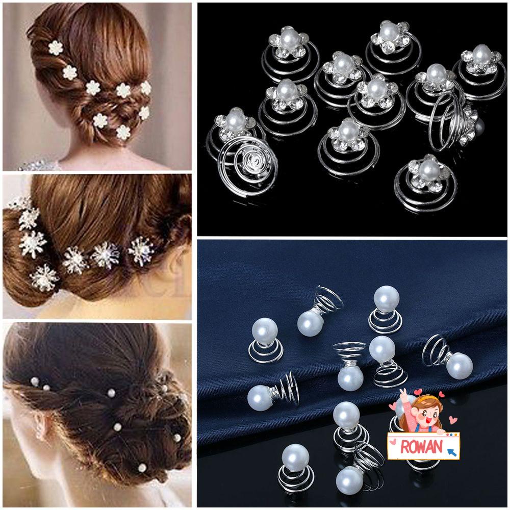 ROWANS 12 Trâm Cài Tóc Dạng Xoắn Ốc Đính Đá Thời Trang Cho Cô Dâu