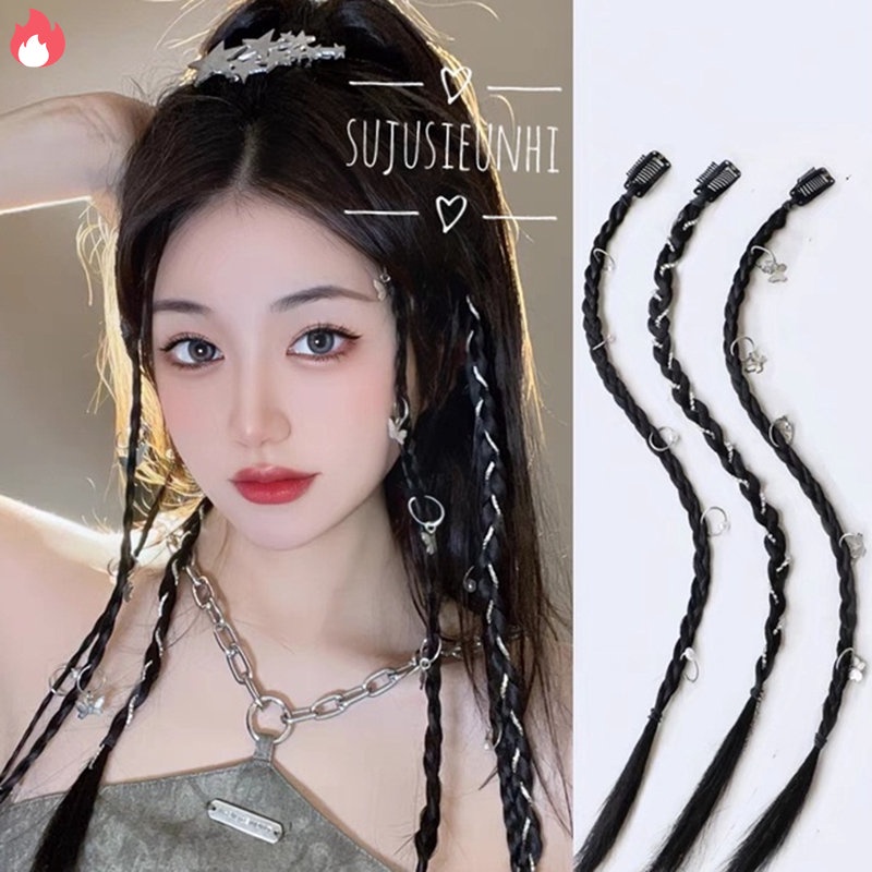 (12 mẫu) 1 lọn tóc giả tết sẵn dạng kẹp cài khoen chữ thập, trái tim, đủ hình ngộ nghĩnh phong cách RYVN