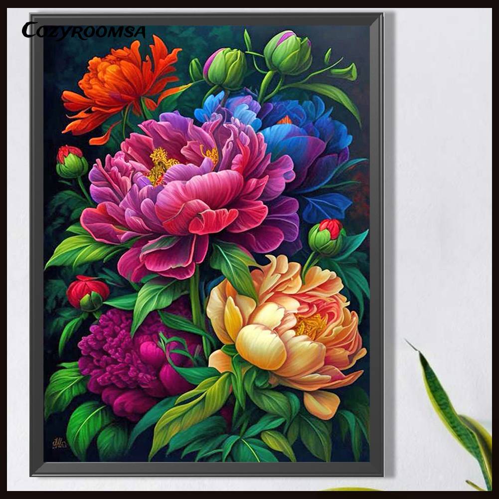 Tranh Đính Đá Kim Cương Toàn Bộ 5D DIY Hình Vẽ Hoa Lá