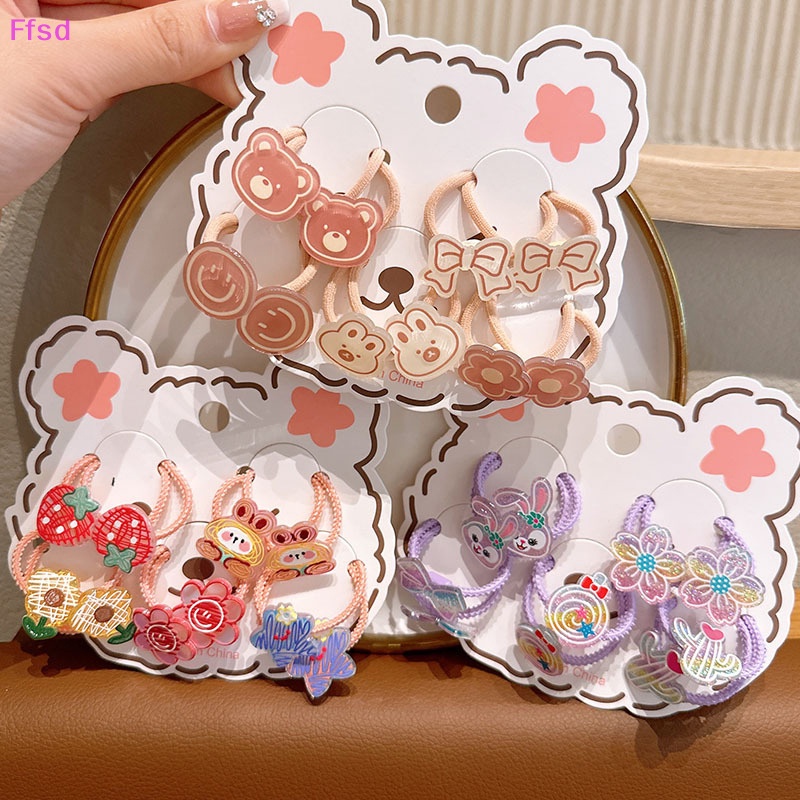 1 Bộ Dây Buộc Tóc Co Giãn Hình Hoa / Động Vật Hoạt Hình Cho Bé Gái