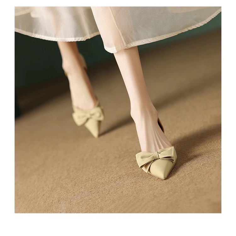 Duoya Tóc Thẳng ~ [Hàng Có Sẵn] Giày Sandal Cao Gót Da Thật Mềm Đính Nơ To Dễ Phối Đồ Cho Nữ Miễn Phí Vận Chuyển