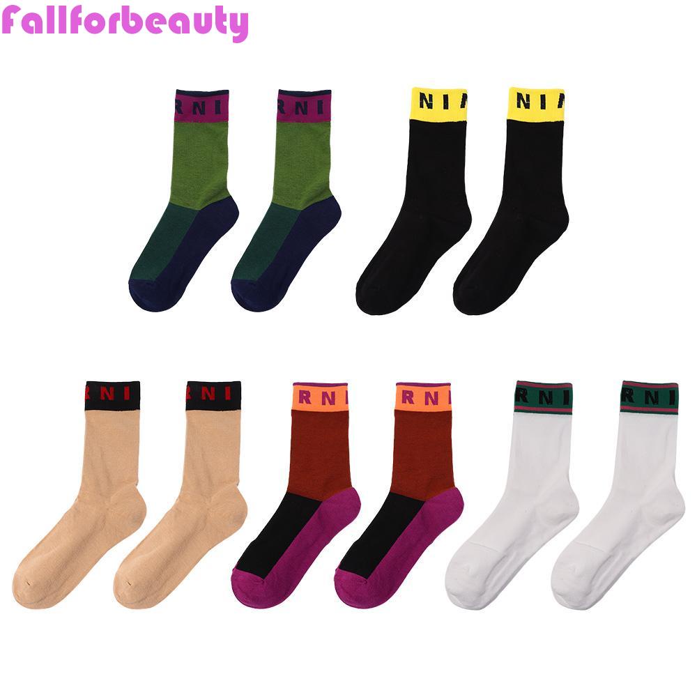 FALLFORBEAUTY Đôi Vớ Len Dày Thoải Mái Màu Sắc Tương Phản Thời Trang Cho Nữ