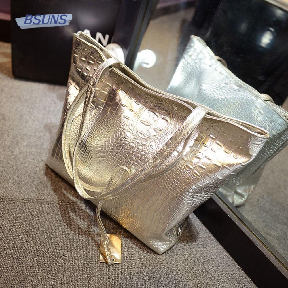 BSUNS Túi Tote Đeo Vai / Xách Tay Bằng PU Họa Tiết Da Cá Sấu Đựng Mỹ Phẩm / Máy Tính Kiểu Đơn Giản Sức Chứa Lớn Cho Nữ