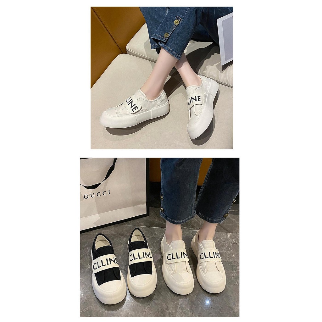 Giày Thể Thao Vải Canvas Đế Dày Mũi Tròn Quai Dán Thời Trang Mùa Xuân 2023 Cho Nữ