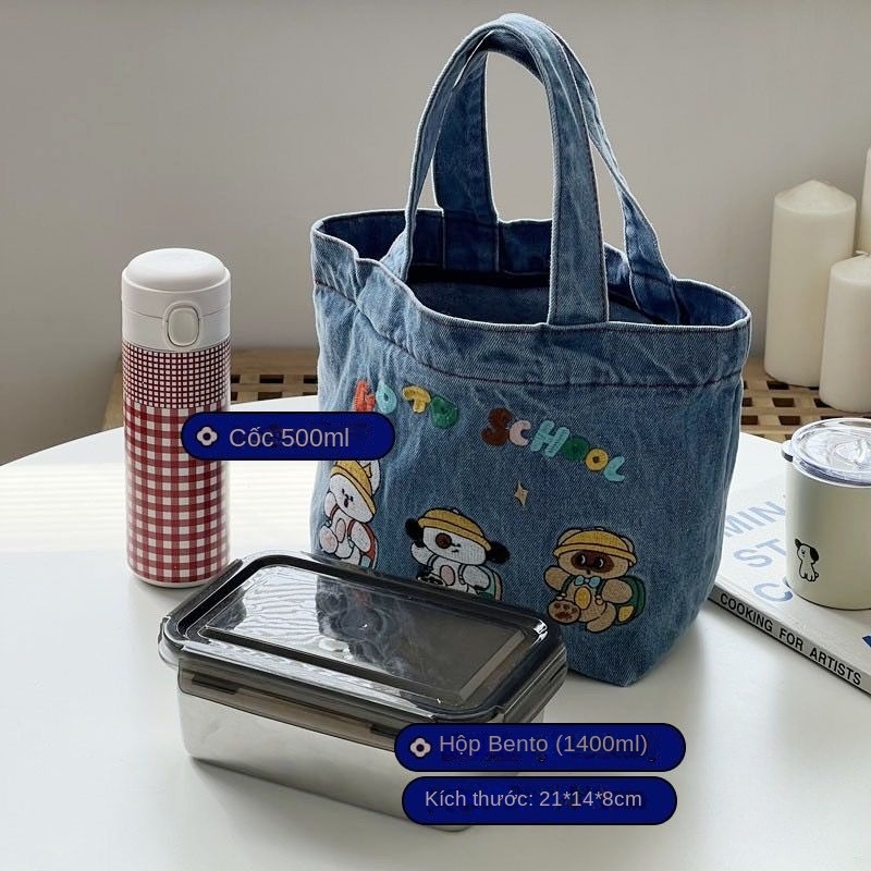 Túi tote Vải denim Cỡ Lớn Thêu Họa Tiết Hoạt Hình Nhật Bản Dễ Thương Cho Học Sinh