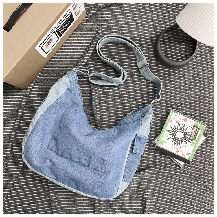 Túi Đeo Chéo Vải Denim Kích Thước Lớn Phong Cách Thời Trang Đường Phố Mới Cho Nam Và Nữ
