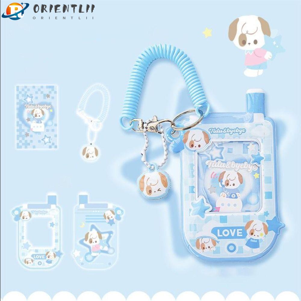 ORIENTLII Bao Đựng Thẻ ID / Điện Thoại Bằng Nhựa Họa Tiết Hoạt Hình Hai Màu Kèm Móc Khóa