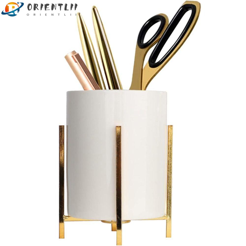 ORIENTLII Giá Đỡ Bút / Đồ Trang Điểm Bằng Sứ / Kim Loại Mạ Vàng Sức Chứa Lớn Tiện Dụng Cho Trường Học
