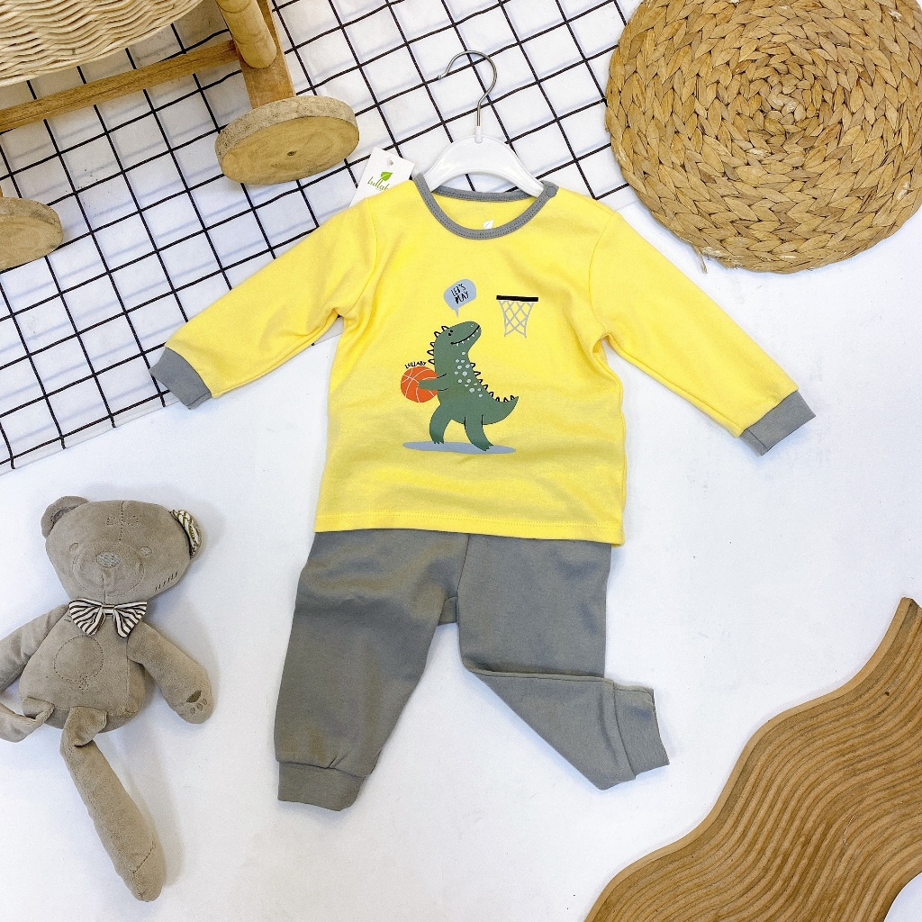 Đồ bộ dài tay thu đông bé gái, bộ dài tay bé trai hoạ tiết con vật chất liệu dày dặn Lullaby NH232V