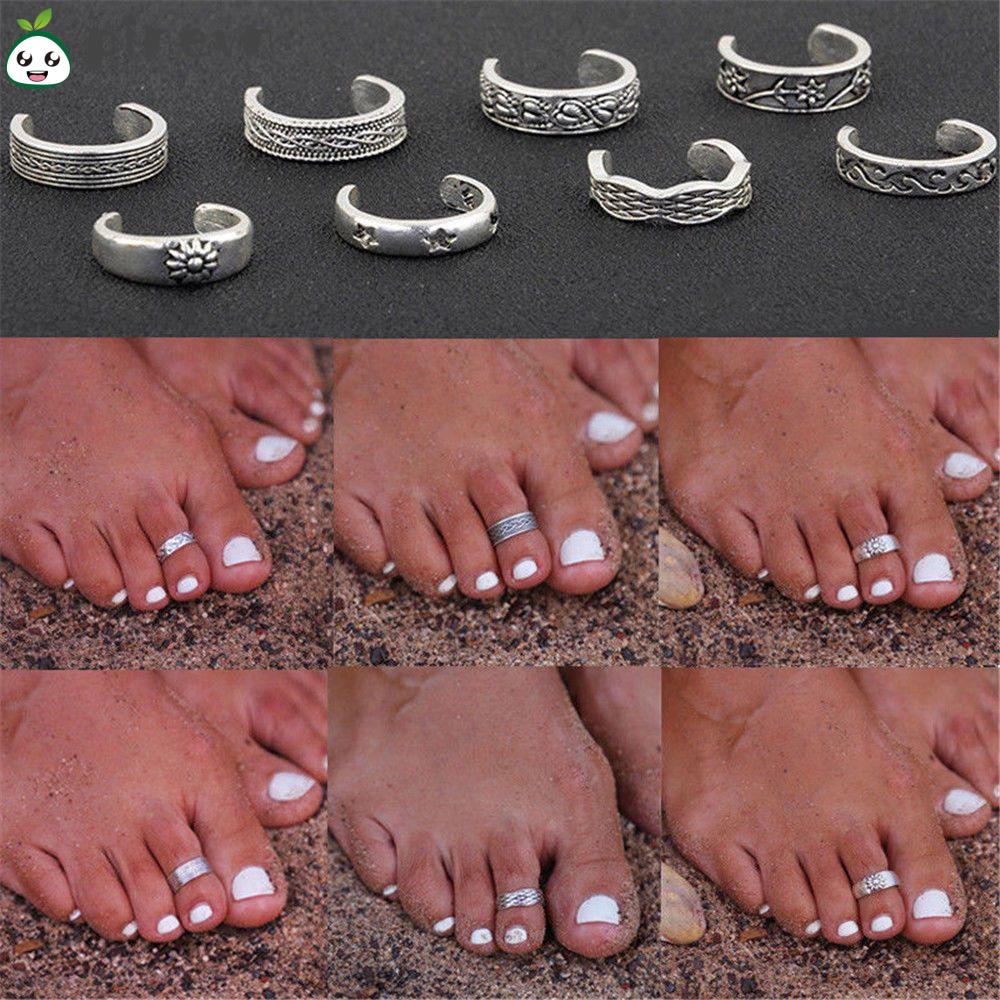 PINEVN Set 8 Nhẫn Đeo Ngón Chân Thiết Kế Mới Thời Trang Theo Phong Cách Bohemian Dành Cho Nữ