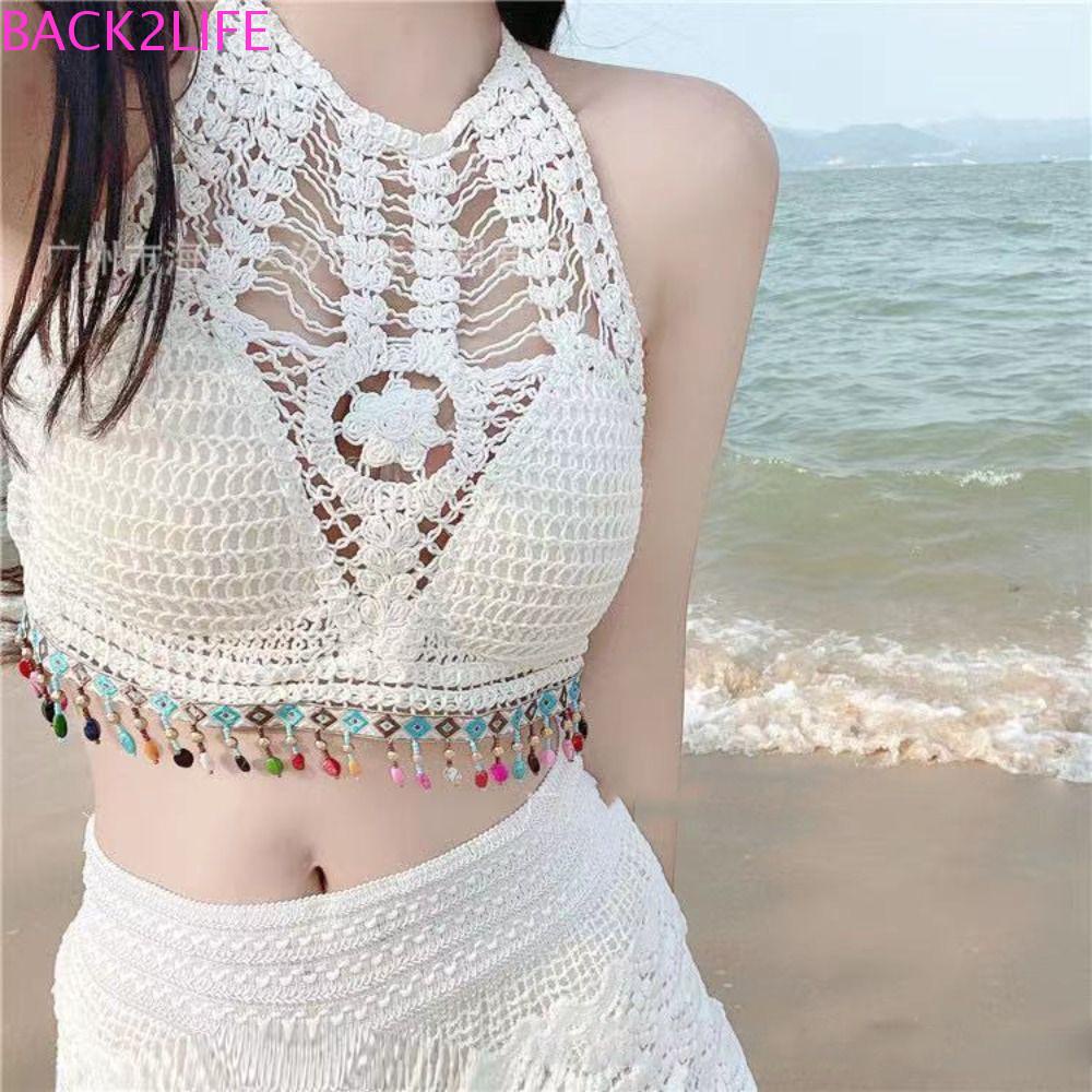 BACK2LIFE Bộ Đồ Bơi Ngắn Không Tay Dáng Ôm Thêu Họa Tiết Thời Trang Cho Nữ