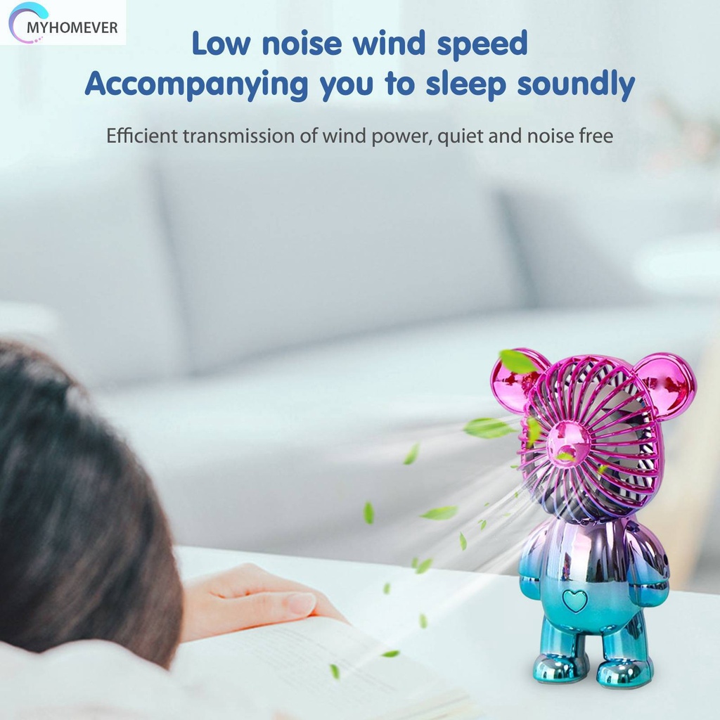 Quạt Mini Để Bàn Làm Mát Cầm Tay 3 Tốc Độ Hình Gấu Graffiti Mạ Điện