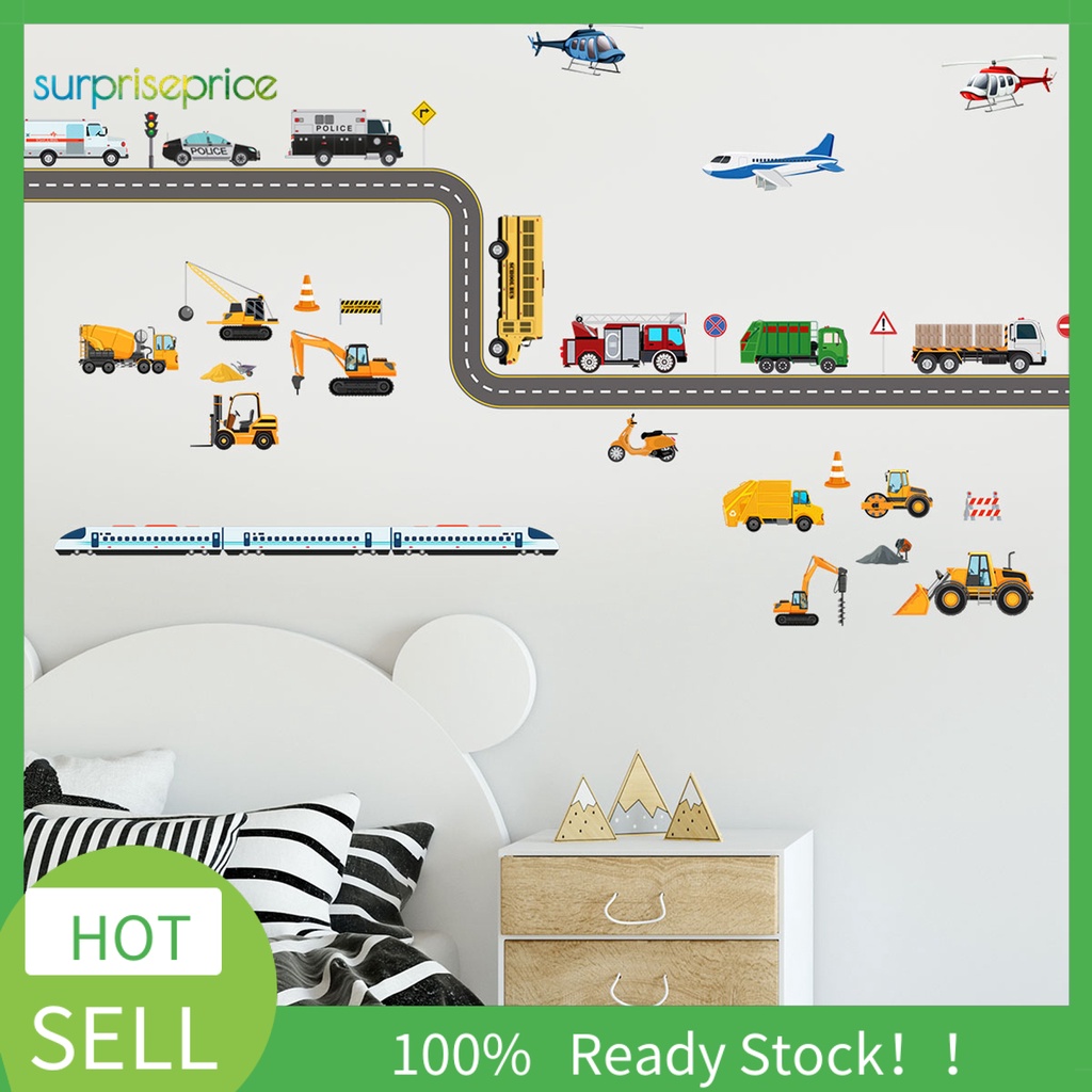 Set 2 Miếng Dán Tường Bằng PVC Tự Dính Họa Tiết Phương Tiện Giao Thông Trang Trí Phòng Bé