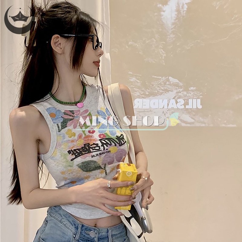 Áo Crop Top Không Tay In Hoa Thời Trang Nữ Tính